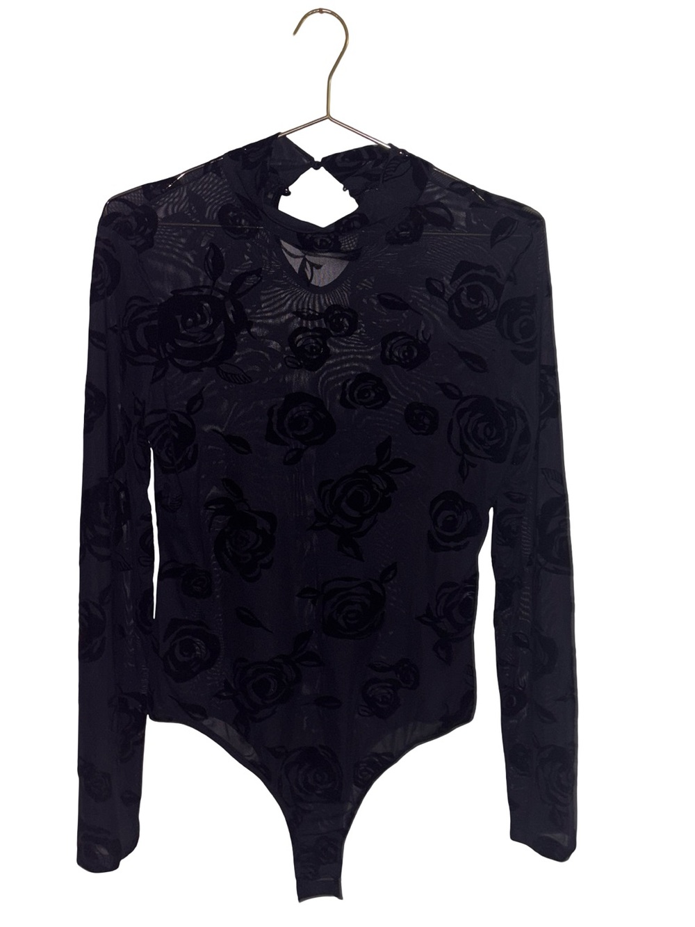 Black Floral Sheer Bodysuit Xtra Large Rose Pattern - Picture 2 of 4